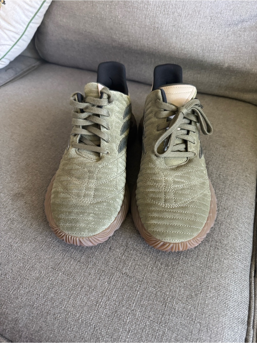 adidas Olive Green Quilted Low-Top Sneakers with Gum Outsole